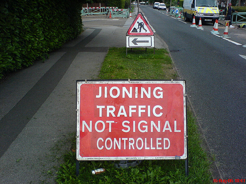 joining traffic misspelled sign